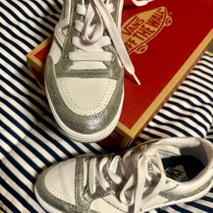 Vans White and Silver Sneakers Classic Style